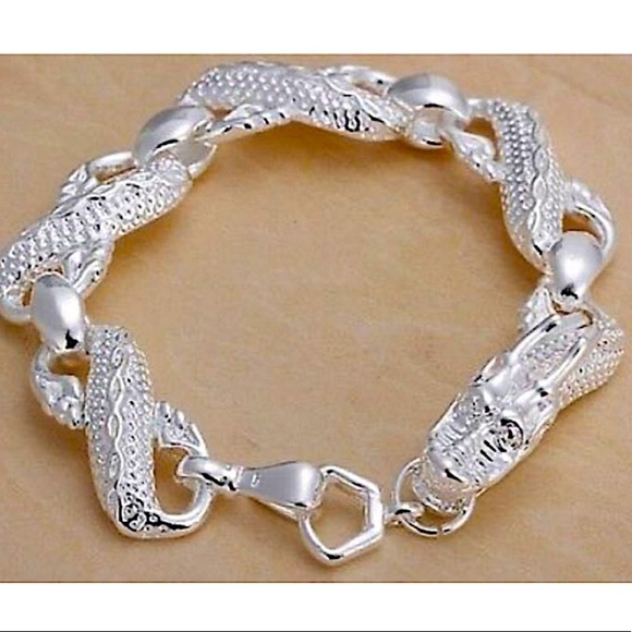 Sterling Silver Dragon Chain Link Bracelet Matching Ring Set - Picture 9 of 14